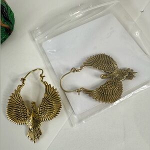 Gold Bird Hoop Earrings